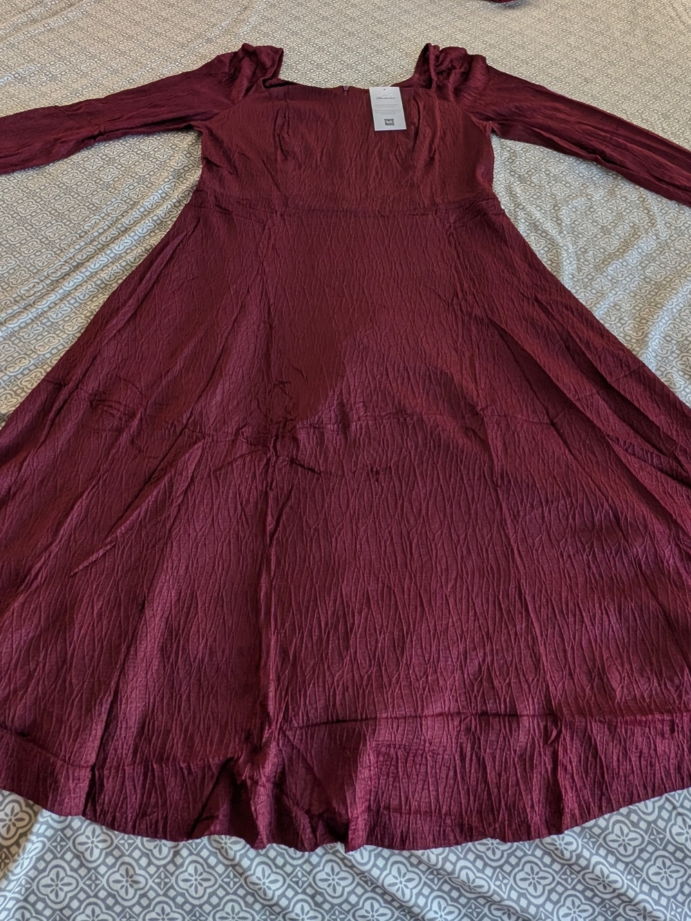 Women's Long-Sleeve Burgundy A-Line Dress Size XL